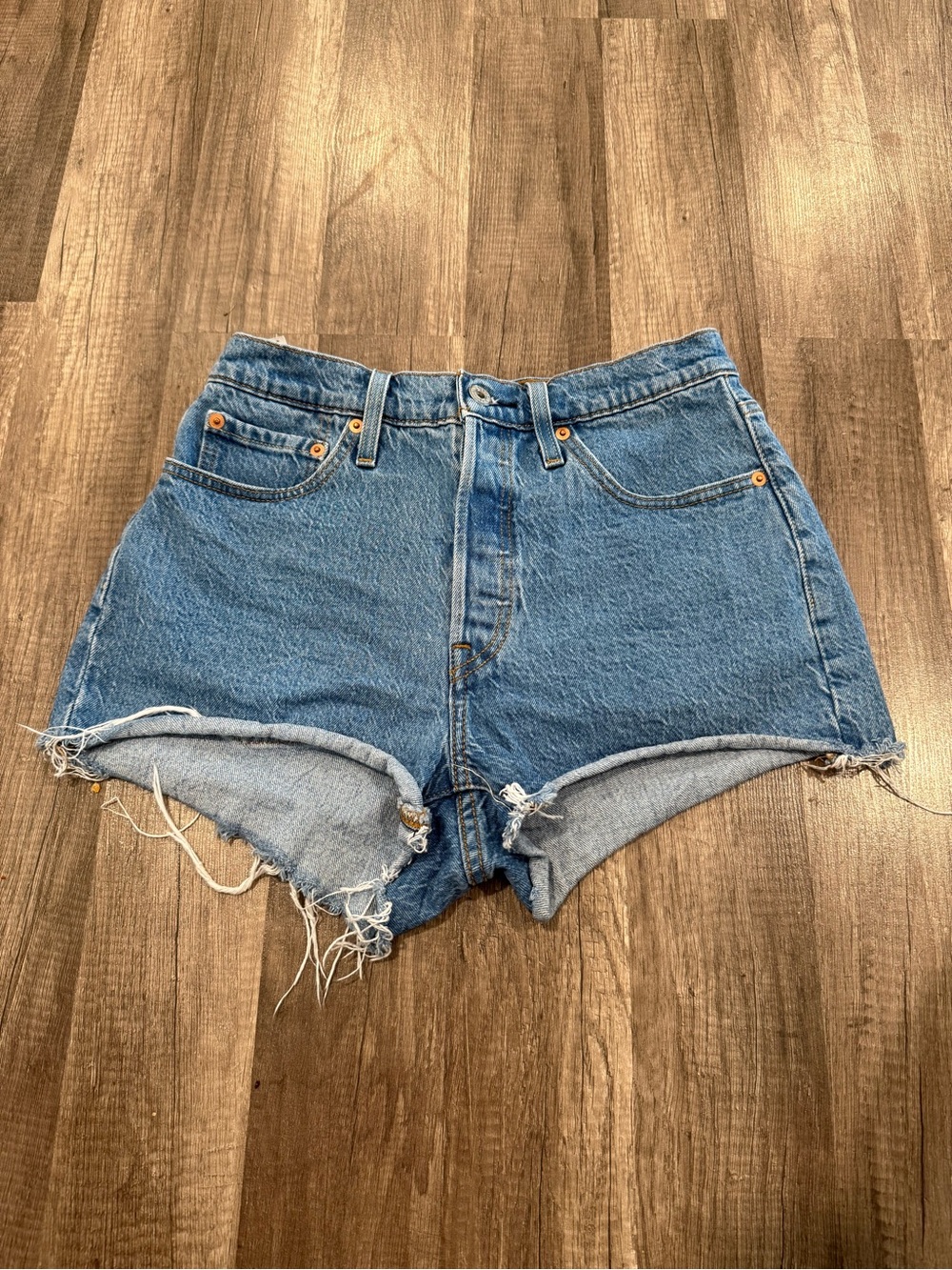 Levi's Medium Blue High-Waist Cutoff Denim Shorts